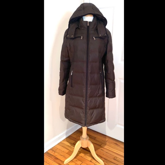 MICHAEL KORS Women’s Green/Brown Down Fill Full Zip Hooded Puffer - Picture 2 of 6